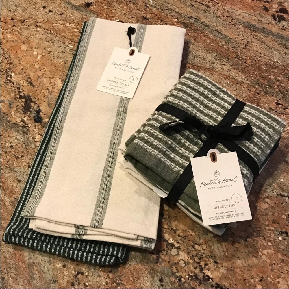 Set | 2-Count Green Stripe Kitchen Towels & Dish Cloth Set - Hearth & Hand